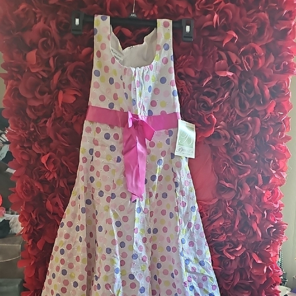 Bonnie Jean NWT Polka Dot Kids Dress with Pink Accents With Slip Size 12